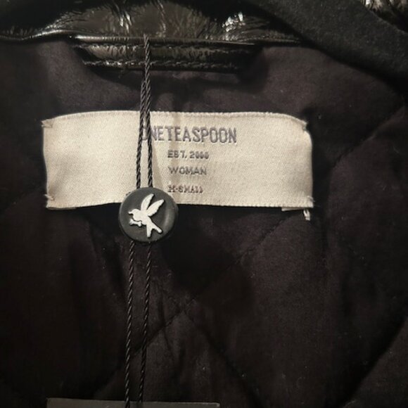 One Teaspoon Rich BLACK OUT Patent Leather Lined Zip Shimmer Short JACKET NWT - Picture 2 of 16